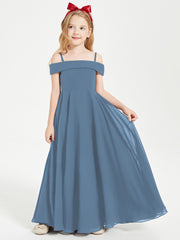 Chic Robes de Demoiselles d'Honneur Junior Hors de l'Épaule Bleu de Schiste