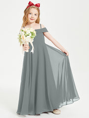 Chic Robes de Demoiselles d'Honneur Junior Hors de l'Épaule Gris Acier