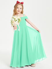 Chic Robes de Demoiselles d'Honneur Junior Hors de l'Épaule Turquoise