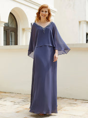 Robe de A-ligne en Mousseline à Col en V avec Volants Perlé en Cascade Orageux Grande Taille