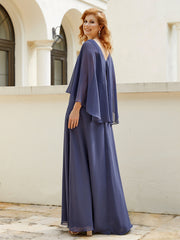 Robe de A-ligne en Mousseline à Col en V avec Volants Perlé en Cascade Orageux