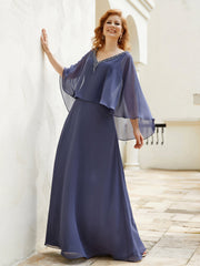 Robe de A-ligne en Mousseline à Col en V avec Volants Perlé en Cascade Orageux Grande Taille