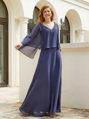 Robe de A-ligne en Mousseline à Col en V avec Volants Perlé en Cascade Orageux