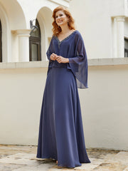 Robe de A-ligne en Mousseline à Col en V avec Volants Perlé en Cascade Orageux Grande Taille