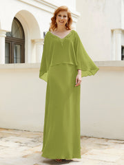 Robe de A-ligne en Mousseline à Col en V avec Volants Perlé en Cascade Trèfle Grande Taille