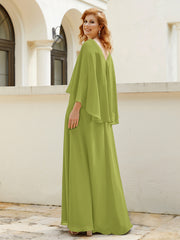 Robe de A-ligne en Mousseline à Col en V avec Volants Perlé en Cascade Trèfle