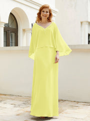 Robe de A-ligne en Mousseline à Col en V avec Volants Perlé en Cascade Jonquille Grande Taille