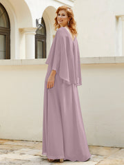 Robe de A-ligne en Mousseline à Col en V avec Volants Perlé en Cascade Dusk