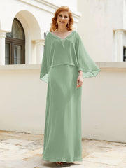 Robe de A-ligne en Mousseline à Col en V avec Volants Perlé en Cascade Sauge Poudrée Grande Taille