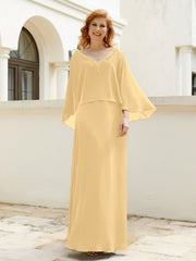 Robe de A-ligne en Mousseline à Col en V avec Volants Perlé en Cascade Or Grande Taille
