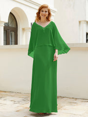 Robe de A-ligne en Mousseline à Col en V avec Volants Perlé en Cascade Vert Grande Taille