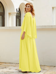 Robe de A-ligne en Mousseline à Col en V avec Volants Perlé en Cascade Citron