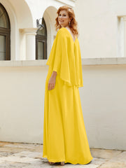 Robe de A-ligne en Mousseline à Col en V avec Volants Perlé en Cascade Souci