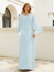 Robe de A-ligne en Mousseline à Col en V avec Volants Perlé en Cascade Brume Grande Taille