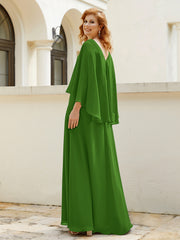 Robe de A-ligne en Mousseline à Col en V avec Volants Perlé en Cascade Mousse Grande Taille