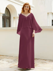 Robe de A-ligne en Mousseline à Col en V avec Volants Perlé en Cascade Mûre Grande Taille