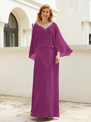 Robe de A-ligne en Mousseline à Col en V avec Volants Perlé en Cascade Orchidee Grande Taille
