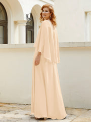 Robe de A-ligne en Mousseline à Col en V avec Volants Perlé en Cascade Pêche