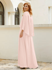 Robe de A-ligne en Mousseline à Col en V avec Volants Perlé en Cascade Rose Perle Grande Taille