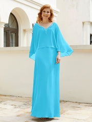 Robe de A-ligne en Mousseline à Col en V avec Volants Perlé en Cascade Piscine Grande Taille
