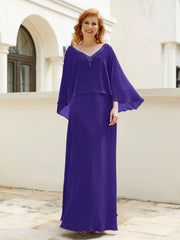 Robe de A-ligne en Mousseline à Col en V avec Volants Perlé en Cascade Régence