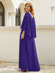 Robe de A-ligne en Mousseline à Col en V avec Volants Perlé en Cascade Régence