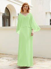 Robe de A-ligne en Mousseline à Col en V avec Volants Perlé en Cascade Sauge Grande Taille