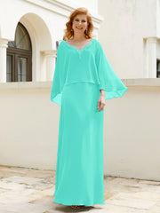 Robe de A-ligne en Mousseline à Col en V avec Volants Perlé en Cascade Spa Grande Taille
