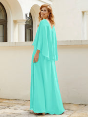 Robe de A-ligne en Mousseline à Col en V avec Volants Perlé en Cascade Spa