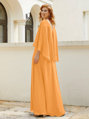 Robe de A-ligne en Mousseline à Col en V avec Volants Perlé en Cascade Mandarine