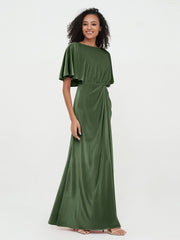 Robes Longues Fourreau en Velours avec Manches Flottantes Olive Verte Grande Taille