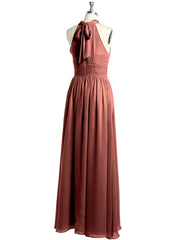 Col Haut Longueur Complète Robes Avec Fente terracotta