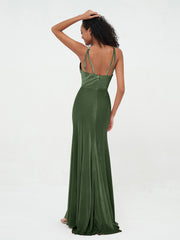 Robes en Velours à Encolure Scoop avec Traîne de Balayage Olive Verte Grande Taille