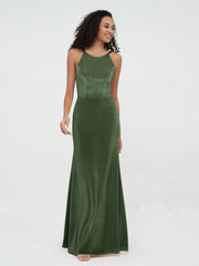 Robes en Velours à Encolure Scoop avec Traîne de Balayage Olive Verte Grande Taille