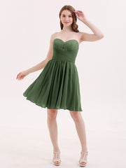 Sans Bretelles Mousseline Robe Courte avec Col en Cœur Olive Verte Grande Taille