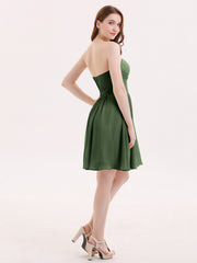 Sans Bretelles Mousseline Robe Courte avec Col en Cœur Olive Verte Grande Taille
