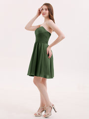 Sans Bretelles Mousseline Robe Courte avec Col en Cœur Olive Verte