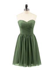 Sans Bretelles Mousseline Robe Courte avec Col en Cœur Olive Verte