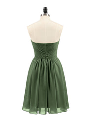 Sans Bretelles Mousseline Robe Courte avec Col en Cœur Olive Verte
