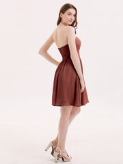 Sans Bretelles Mousseline Robe Courte avec Col en Cœur terracotta