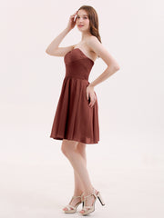 Sans Bretelles Mousseline Robe Courte avec Col en Cœur terracotta