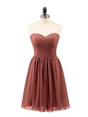 Sans Bretelles Mousseline Robe Courte avec Col en Cœur terracotta