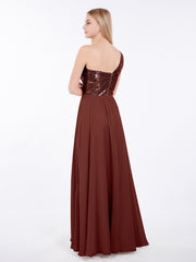 Paillettes Bustier Mousseline Jupe Robe terracotta