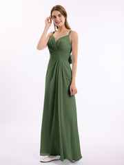 Col En Cœur Mousseline Tenue Avec Double Bretelless Olive Verte Grande Taille