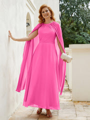 Robe de A-ligne à Col en Bijou Longueur de Mollet en Mousseline Azalée