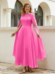 Robe de A-ligne à Col en Bijou Longueur de Mollet en Mousseline Azalée Grande Taille