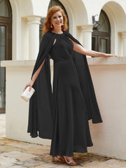 Robe de A-ligne à Col en Bijou Longueur de Mollet en Mousseline Noir