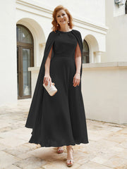 Robe de A-ligne à Col en Bijou Longueur de Mollet en Mousseline Noir