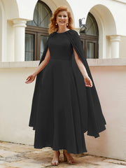 Robe de A-ligne à Col en Bijou Longueur de Mollet en Mousseline Noir