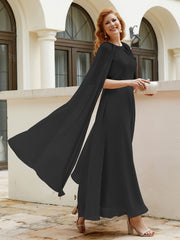 Robe de A-ligne à Col en Bijou Longueur de Mollet en Mousseline Noir